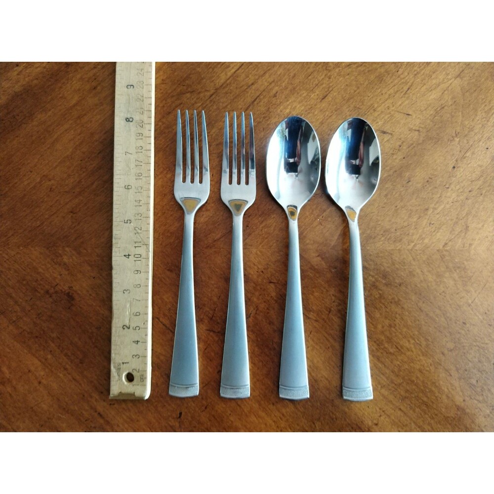 4x Cambridge Gratitude ~8" Dinner Fork + Spoon Satin Stainless Textured Tip